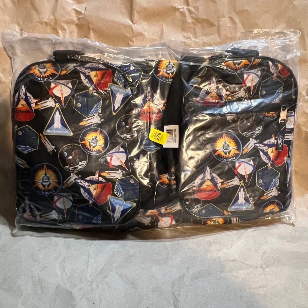 NASA OS Duffel Bag Black Space Shuttle Apollo 11 Mission Patch Print Travel Bag